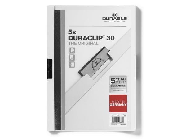Slitesterk 5 klips perm DURACLIP hvit DIN A4