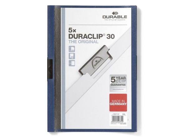 Durable Duraclip 30, Sininen, 30 arkkia, A4, 5 kpl