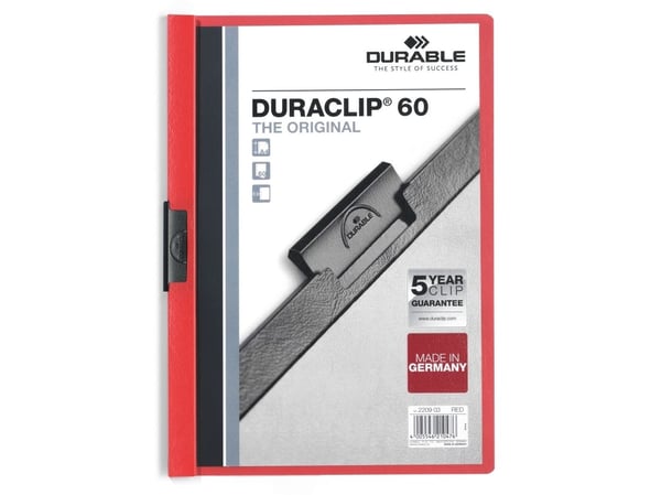 Durable Duraclip 60, Rød, Gjennomsiktig, PVC, 60 ark, A4, 1 stykker