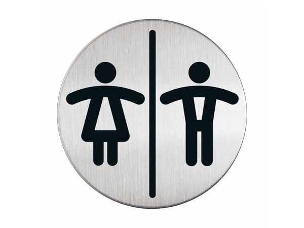 Symbolskylt Hållbar WC kvinna/man Ø83 mm metallpiktogram