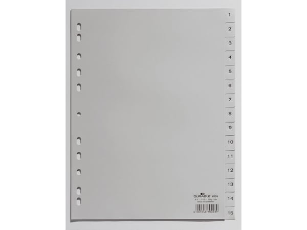 Durable 652410, Numerisk faneindeks, Polypropylen (PP), Grå, Portrett, A4, 230 mm