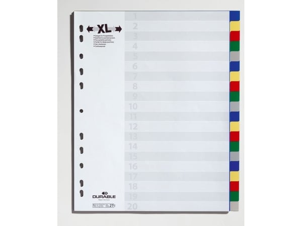 Durable 6759, Blank faneindeks, Polypropylen (PP), Flerfarget, Portrett, A4, 245 mm