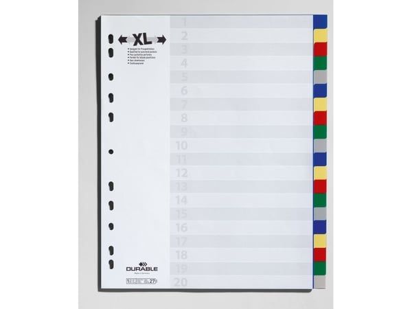 Durable 6759, Blank faneindeks, Polypropylen (PP), Flerfarget, Portrett, A4, 245 mm