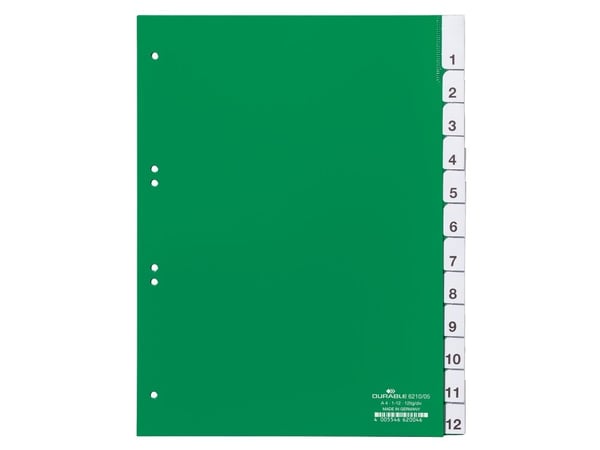 Durable 6210-05, Numerisk faneindeks, Grønn, Portrett, A4, 2, 4, 6, 230 mm