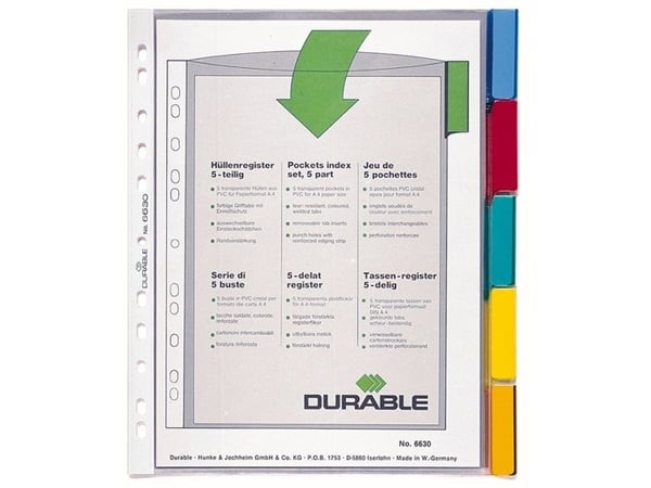Durable 6630, Tyhjä välilehtihakemisto, Läpinäkyvä, 250 mm, 302 mm, 1 kpl