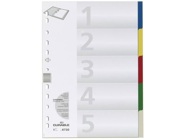Durable 6730-27, Blank faneindeks, Polypropylen (PP), Flerfarget, Portrett, A4, 2, 3, 4, 6