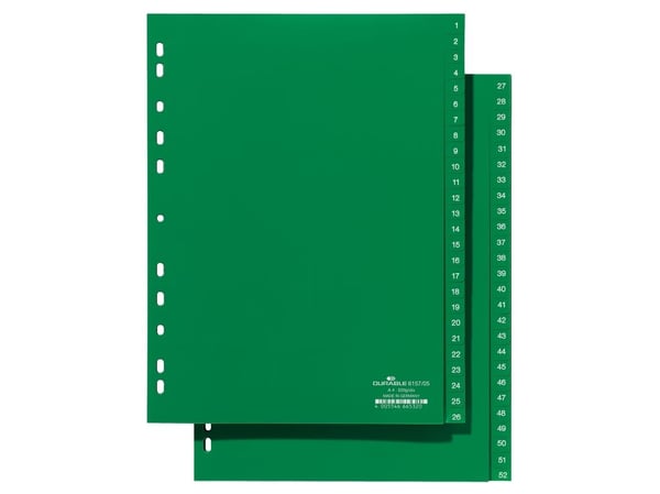 Durable 6157, Numerisk faneindeks, Grønn, Portrett, A4, 230 mm, 297 mm
