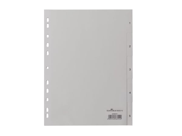 Durable 650510, Numerisk faneindeks, Polypropylen (PP), Grå, Portrett, A4, 230 mm