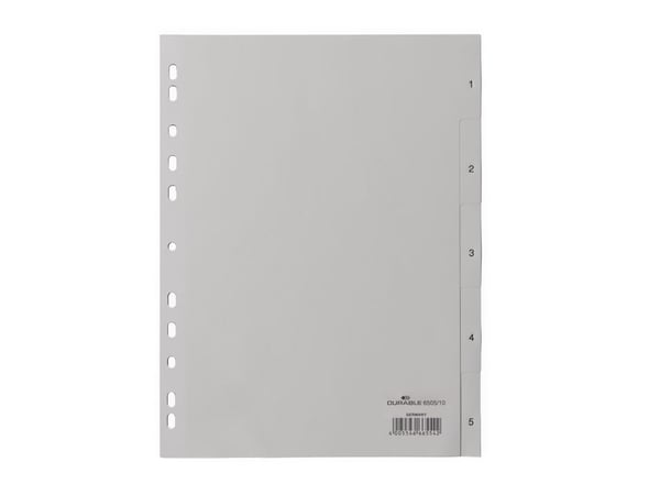 Durable 650510, Numerisk faneindeks, Polypropylen (PP), Grå, Portrett, A4, 230 mm
