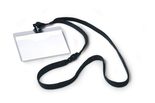 Navneskilt med snor 60x90 mm, svart - (10 stk./pakning)
