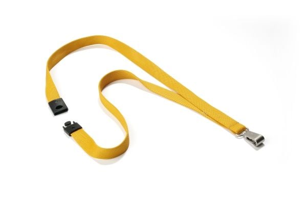 Durable Textile lanyard SOFT COLOUR Ochre, Merkeholder, Metall, Tekstil, Gult, 44 cm, 15 mm