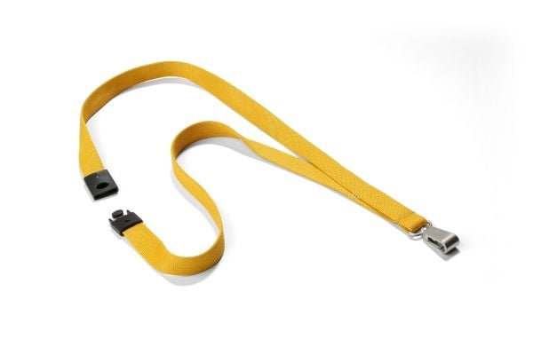 Durable Textile lanyard SOFT COLOUR Ochre, Merkeholder, Metall, Tekstil, Gult, 44 cm, 15 mm