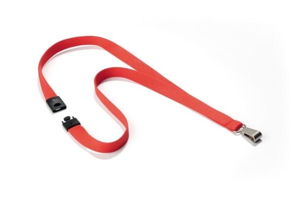 Durable Textile lanyard SOFT COLOUR Coral, Merkeholder, Metall, Tekstil, Koral, 44 cm, 15 mm