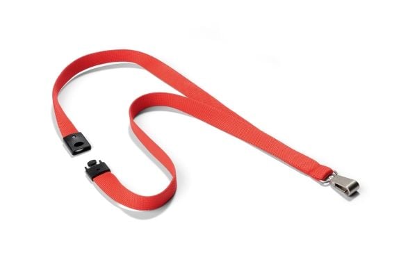 Durable Textile lanyard SOFT COLOUR Coral, Merkeholder, Metall, Tekstil, Koral, 44 cm, 15 mm