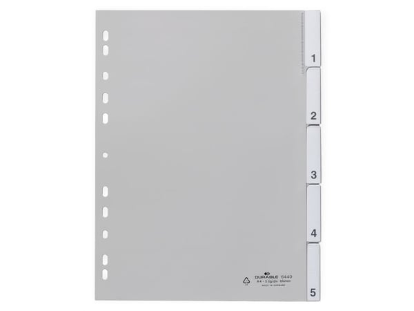 Durable 6440, Numerisk faneindeks, Polypropylen (PP), Grå, Portrett, A4, 230 mm