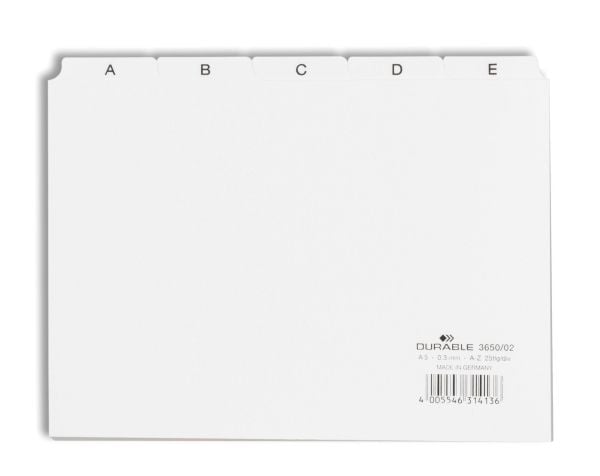 Durable 365002, Alfabetisk faneindeks, PVC, Hvit, Landskap, A5, 0.3 mm