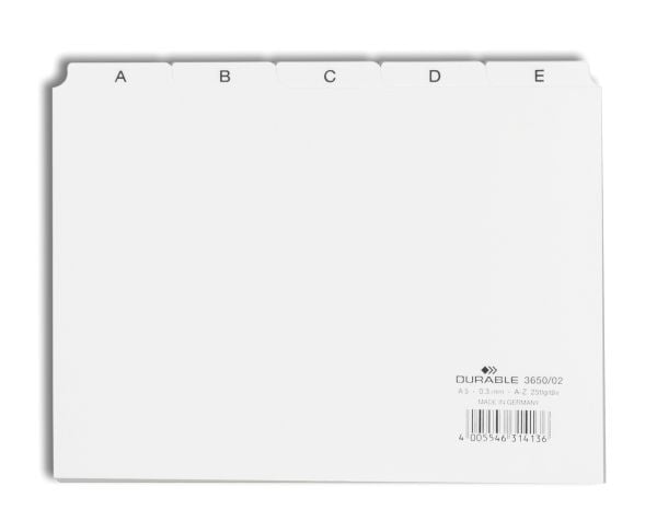 Durable 365002, Alfabetisk faneindeks, PVC, Hvit, Landskap, A5, 0.3 mm
