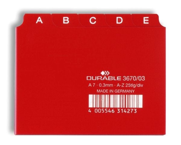 Durable 367003, Alfabetisk faneindeks, PVC, Rød, A7, 0.3 mm, 105 mm