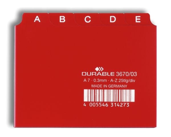 Durable 367003, Alfabetisk faneindeks, PVC, Rød, A7, 0.3 mm, 105 mm