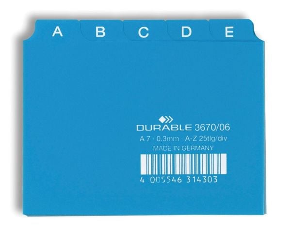 Durable 367006, Alfabetisk faneindeks, PVC, Blå, A7, 0.3 mm, 105 mm