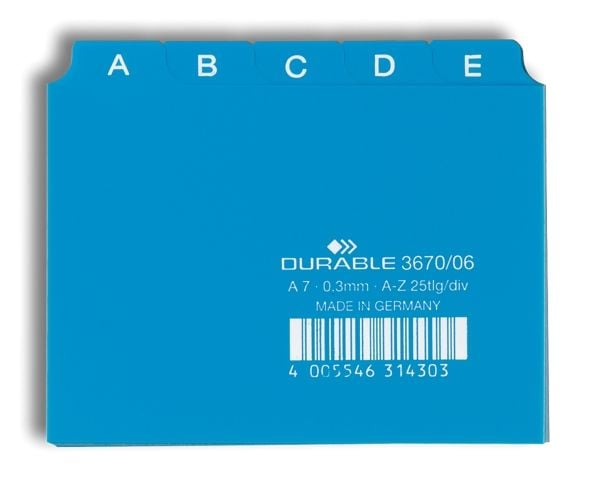 Durable 367006, Alfabetisk faneindeks, PVC, Blå, A7, 0.3 mm, 105 mm