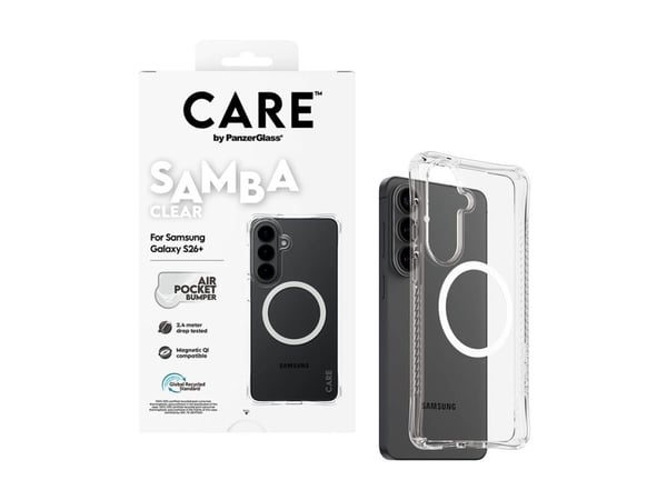 CARE by PanzerGlass Samba case transparent med vit Qi till Samsung Galaxy S26
