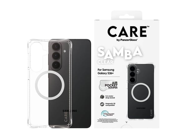 CARE by PanzerGlass Samba case transparent med vit Qi till Samsung Galaxy S26