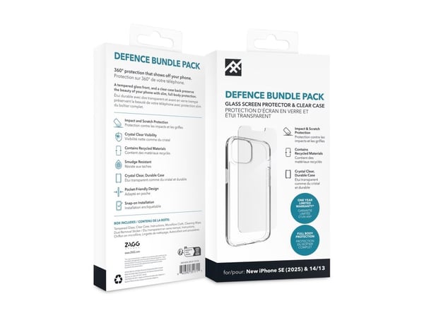 iFrogz Defence - Baksidedeksel for mobiltelefon - blank - med skjermbeskytter - for Apple iPhone 13, 13 Pro, 14, 15, 16e, 17e