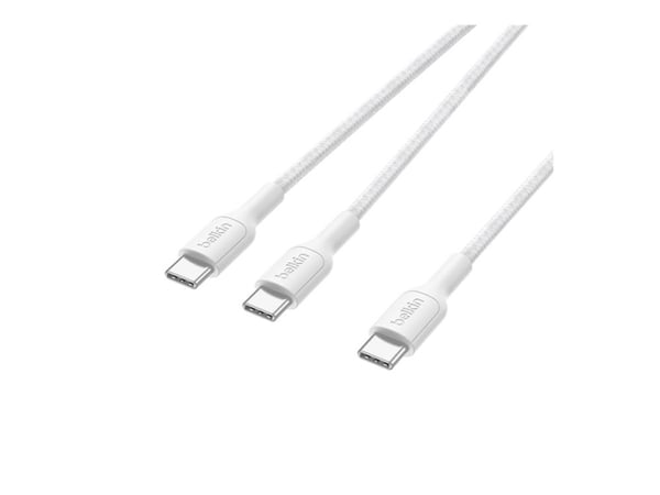 Belkin BoostCharge Pro - USB-kabel - USB-C (hann) til USB-C (hann) - USB 2.0 - 1.5 m - USB Power Delivery (140W), braided - hvit