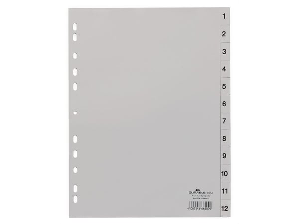 Durable 651410, Months tab index, Polypropylen (PP), Grå, Portrett, A4, 230 mm
