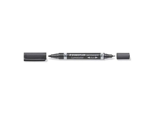 Staedtler Lumocolor Duo, musta, hieno/kärkikärki, musta, 1,5 mm, universaali, Saksa