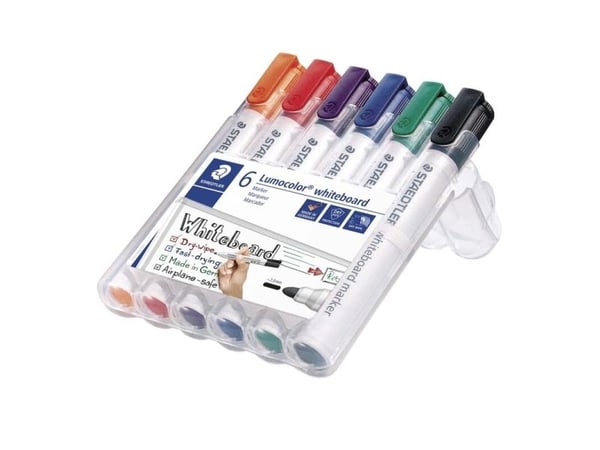 STAEDTLER Lumocolor - tussi - lasille, valkotaululle, posliinille - musta, punainen, sininen, vihreä, oranssi, violetti - 2 mm (6 kpl)