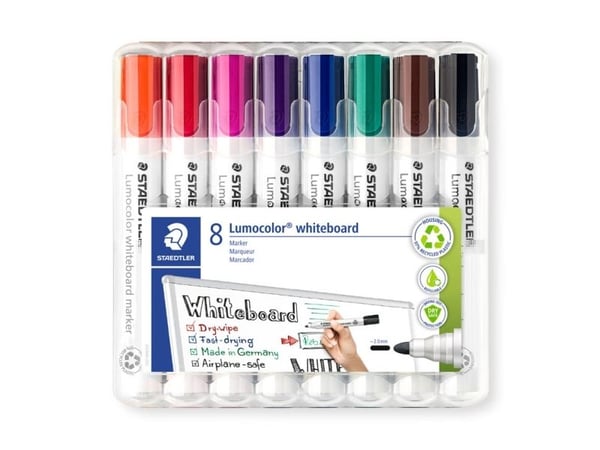 Whiteboardmarker Staedtler Lumocolor 351 WP8 PP rund spids med 8 stk. ass. farver