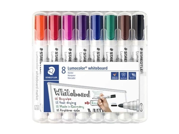 Whiteboardmarker Staedtler Lumocolor 351 WP8 PP rund spids med 8 stk. ass. farver