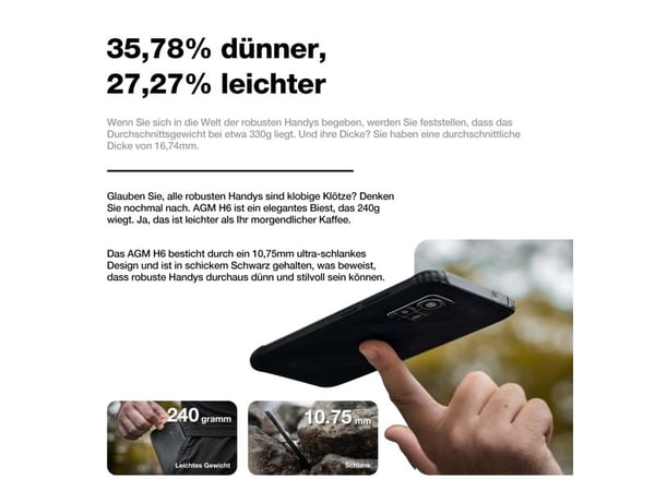 AGM H6, 16,7 cm (6.56"), 8 GB, 256 GB, 50 MP, Android 13, musta