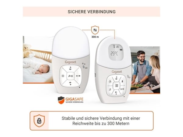 Gigaset BABY 100 Audio, DECT-babytelefon, 300 m, 50 m, 300 m, Grå, Hvit, LCD