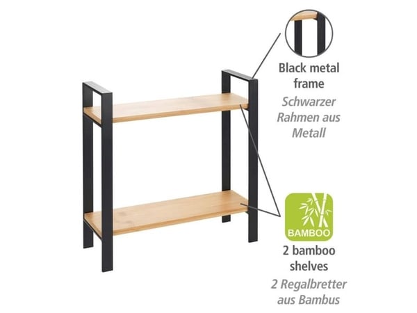 WENKO Lou, Hjørnehylle, Frittstående, Bamboo, Metall, Sort, Tre, Kjøkken, 2 hyller