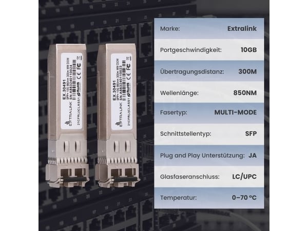 Haarukkatrukki EXTRALINK SFP+ 10G 850NM MM 300M 2-PACK 2-PACK