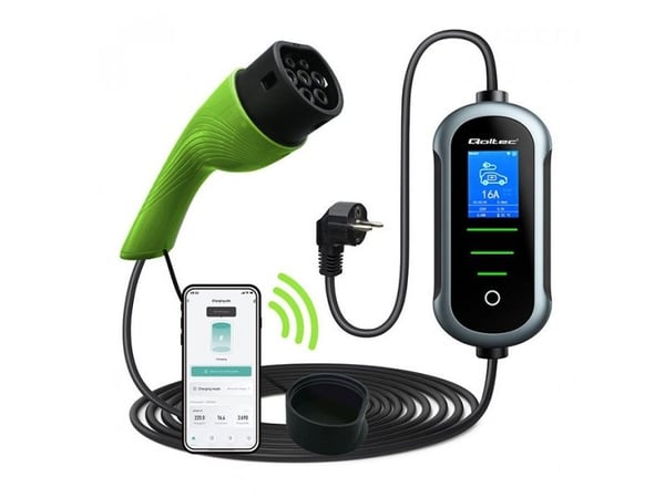 Qoltec Mobile EV-laturi säädettävällä 2in1 Type2 | 3.5kW | 230V | Wi-fi | TUYA | SMART LIFE | LCD | Kannettava | 5m