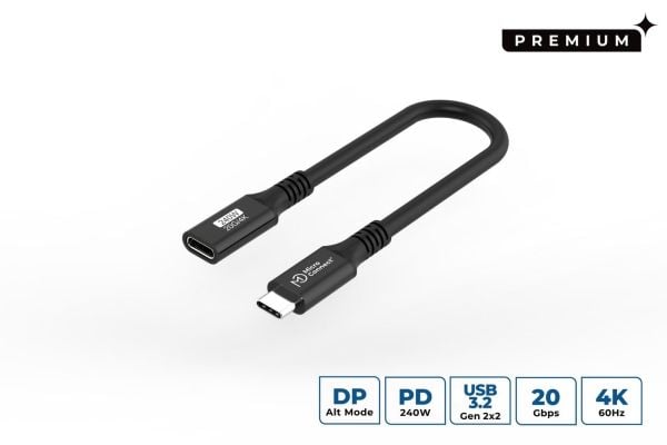 MicroConnect Premium - USB-forlengelseskabel - USB-C (hunn) til USB-C (hann) - USB 3.2 Gen 2x2 - 20 V - 5 A - 15 cm - USB Power Delivery (240 W), u...