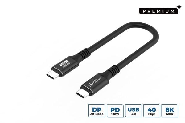 MicroConnect Premium - USB-kabel - USB-C (hann) til USB-C (hann) - USB4 Gen3x2 - 20 V - 5 A - 15 cm - USB Power Delivery (100 W), up to 40 Gbps dat...