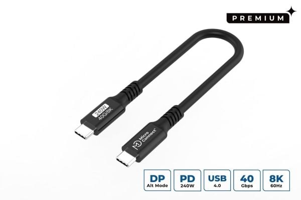 MicroConnect Premium - USB-kabel - USB-C (hann) til USB-C (hann) - USB4 Gen3x2 - 48 V - 5 A - 15 cm - USB Power Delivery (240 W), up to 40 Gbps dat...