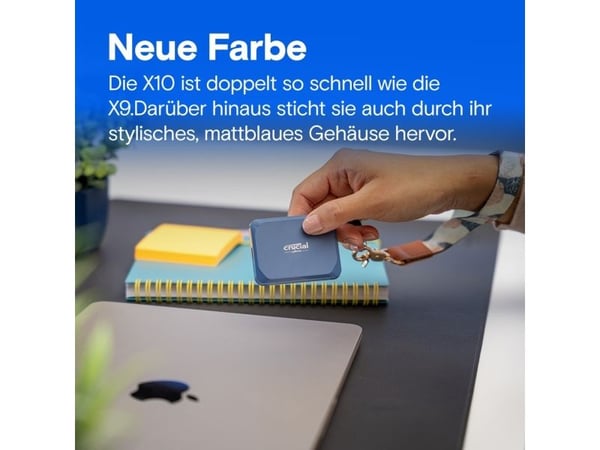 Crucial X10, 1 TB, USB Type-C, USB 3.2 Gen 2x2, 2100 MB/s, 20 Gbit/sek., Blå