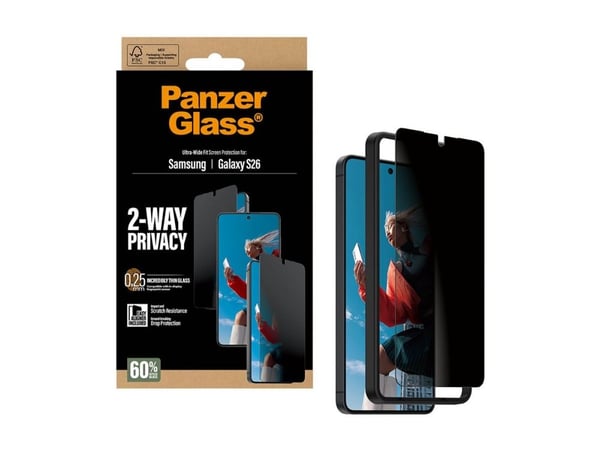 PanzerGlass - Skjermbeskyttelse for mobiltelefon - ultravid passform med EasyAligner - glass - med personvernsfilter - 2-veis - rammefarge svart - ...