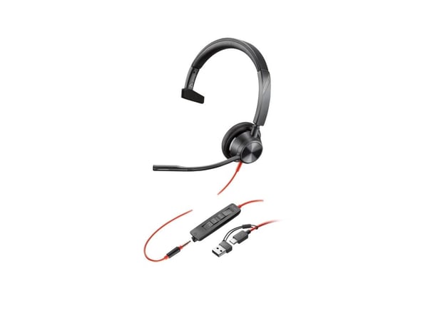 HP Poly Blackwire 3315 - Blackwire 3300 series - hodesett - on-ear - kablet - 3,5 mm jakk, USB-C - svart - UC-sertifisert