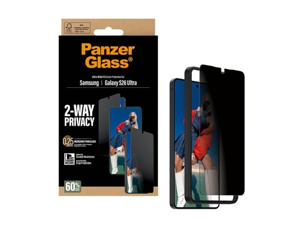 PanzerGlass - Skjermbeskyttelse for mobiltelefon - ultravid passform med EasyAligner - glass - med personvernsfilter - 2-veis - rammefarge svart - ...