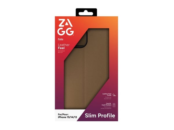 Zagg - Lommebok for mobiltelefon - fauxlær - brun - for Apple iPhone 13, 14, 15