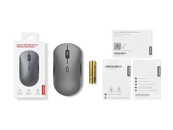 Lenovo 700 - Mus - multienhet - høyre- og venstrehåndet - optisk - 6 knapper - trådløs - Bluetooth 5.3, 2.4 GHz - USB trådløs mottaker - lunagrå - ...