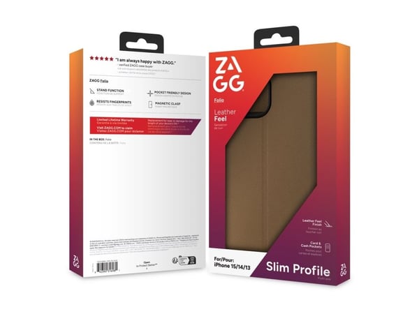 Zagg - Lommebok for mobiltelefon - fauxlær - brun - for Apple iPhone 13, 14, 15