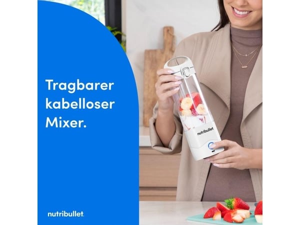 NutriBullet Flip, Bärbar mixer, 0,59 l, Pulsfunktion, Iskrossning, Svart, Vit